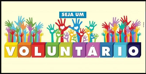 Mãos coloridas com o convite Seja um voluntário